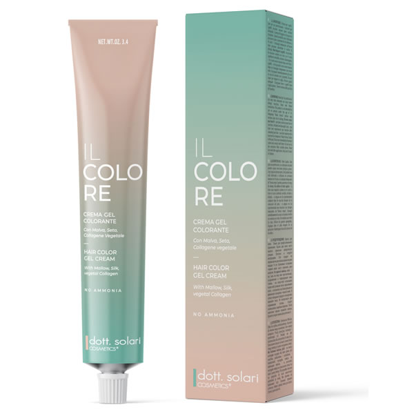 il colore crema gel Крем-гель для окрашивания волос Il Colore от Dott. Solari Cosmetics. Тюбик и коробка пастельных тонов, без аммиака.